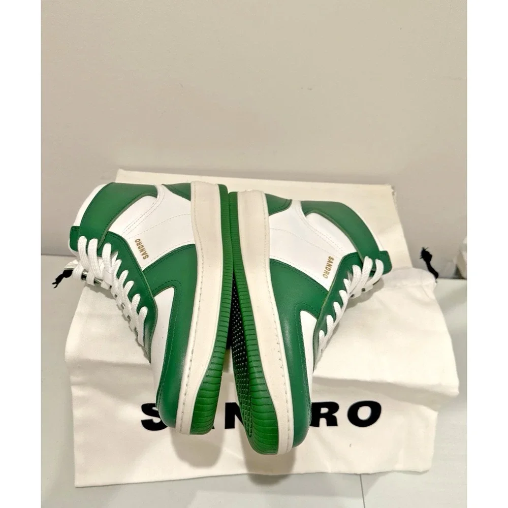 Sandro Men Size 43 H22 Magic Two-Tone Leather High-Top Sneakers Vert